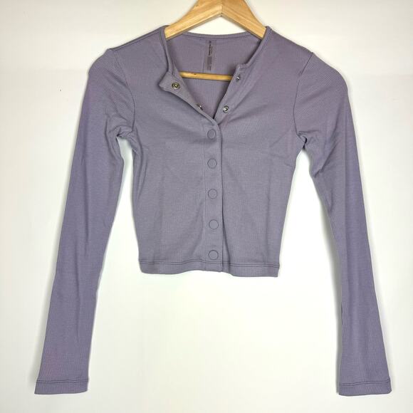 OUTDOOR VOICES CozyRib Cropped Cardigan Earl Grey Size XS NWT - Picture 2 of 5